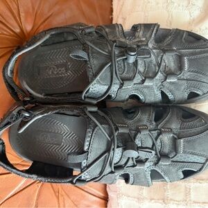 Black Leather Sandals with Adjustable Straps 11M